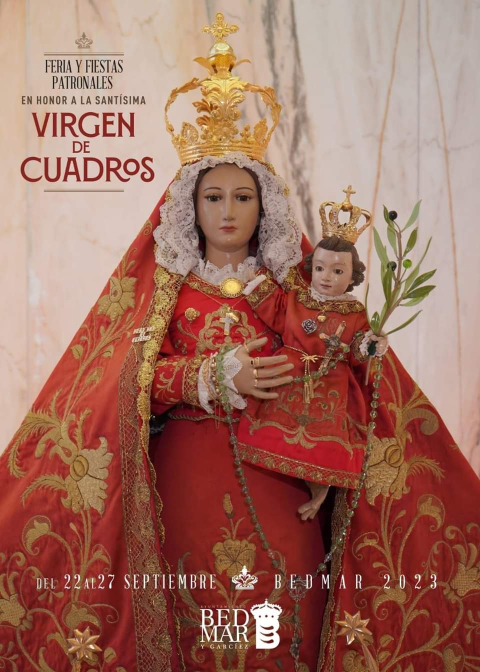 Cartel anunciador de la Feria de Bedmar 2023, en honor a la Virgen de Cuadros