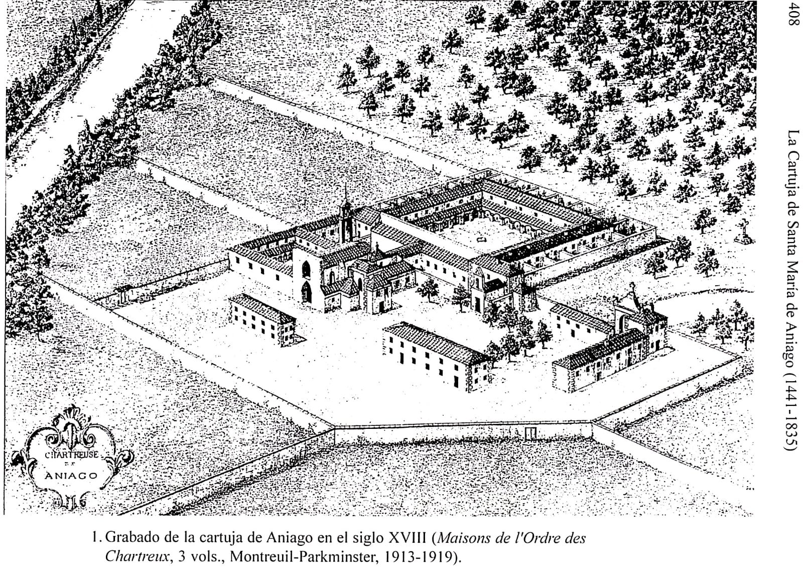 Grabado de la Cartuja de Aniago del siglo XVIII