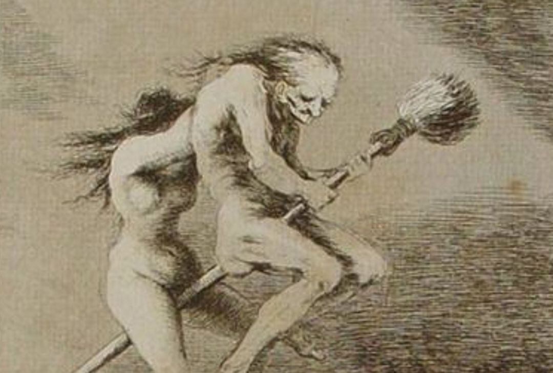 Grabado de Francisco de Goya de la serie 'Los Caprichos' sobre el tema de la brujería titulado 'Linda maestra'.