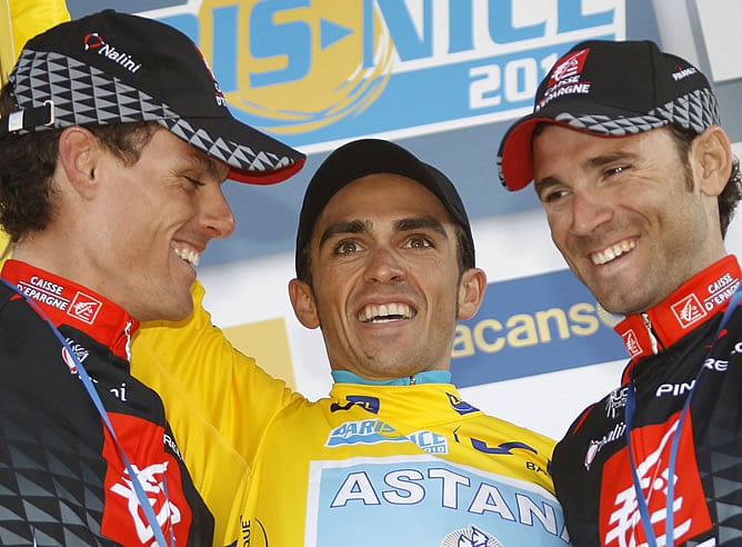 Contador, Valverde y Luis León Sánchez, en el podio