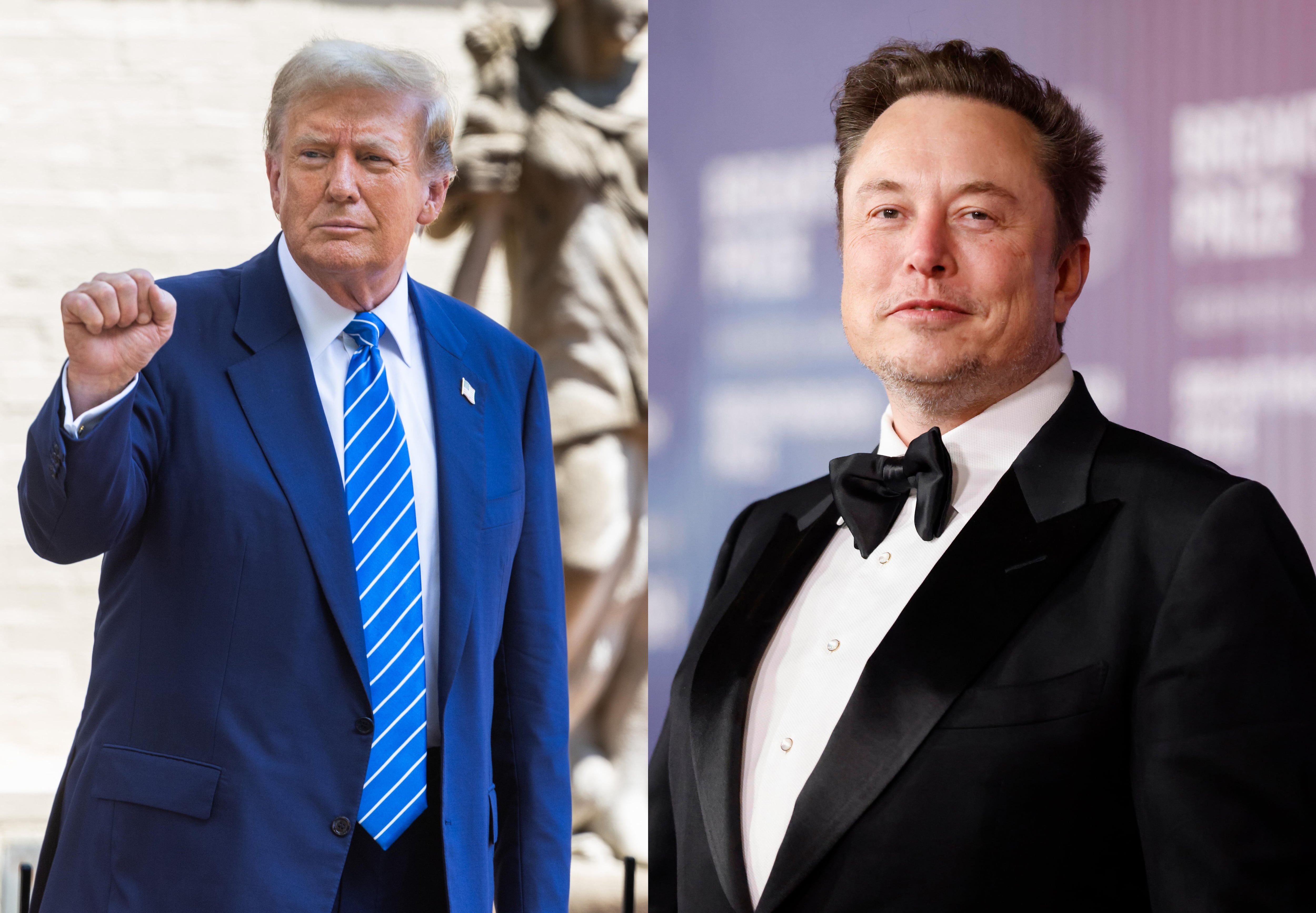 Combo de fotografías de archivo del expresidente y actual candidato republicano a las elecciones presidenciales de Estados Unidos, Donald Trump (i), y el magnate y propietario de la red social X, Elon Musk