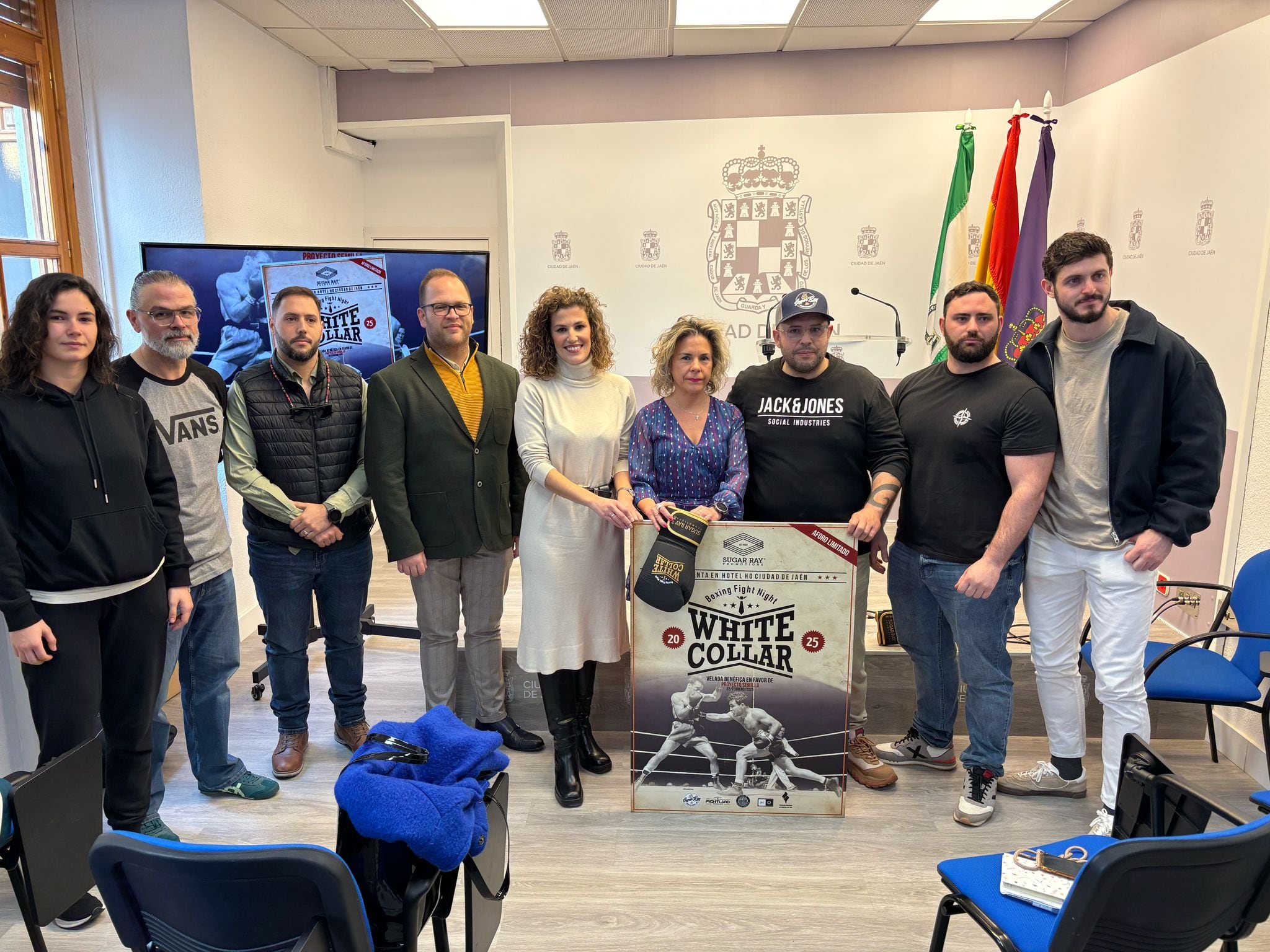 Presentación de la sexta velada solidaria White Collar Boxing que se celebra este sábado en Jaén.