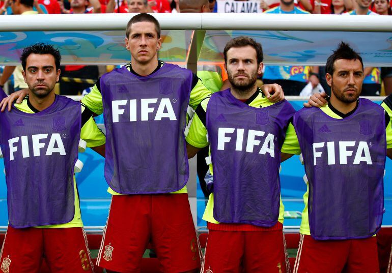 Xavi Hernández, Fernando Torres, Juan Mata y Cazorla en una imagen del Mundial de Brasil 