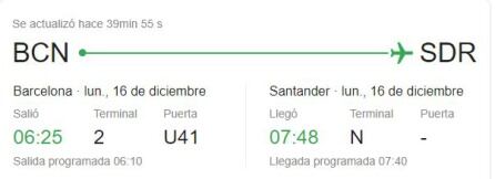 El nuevo horario del vuelo Barcelona-Santander.