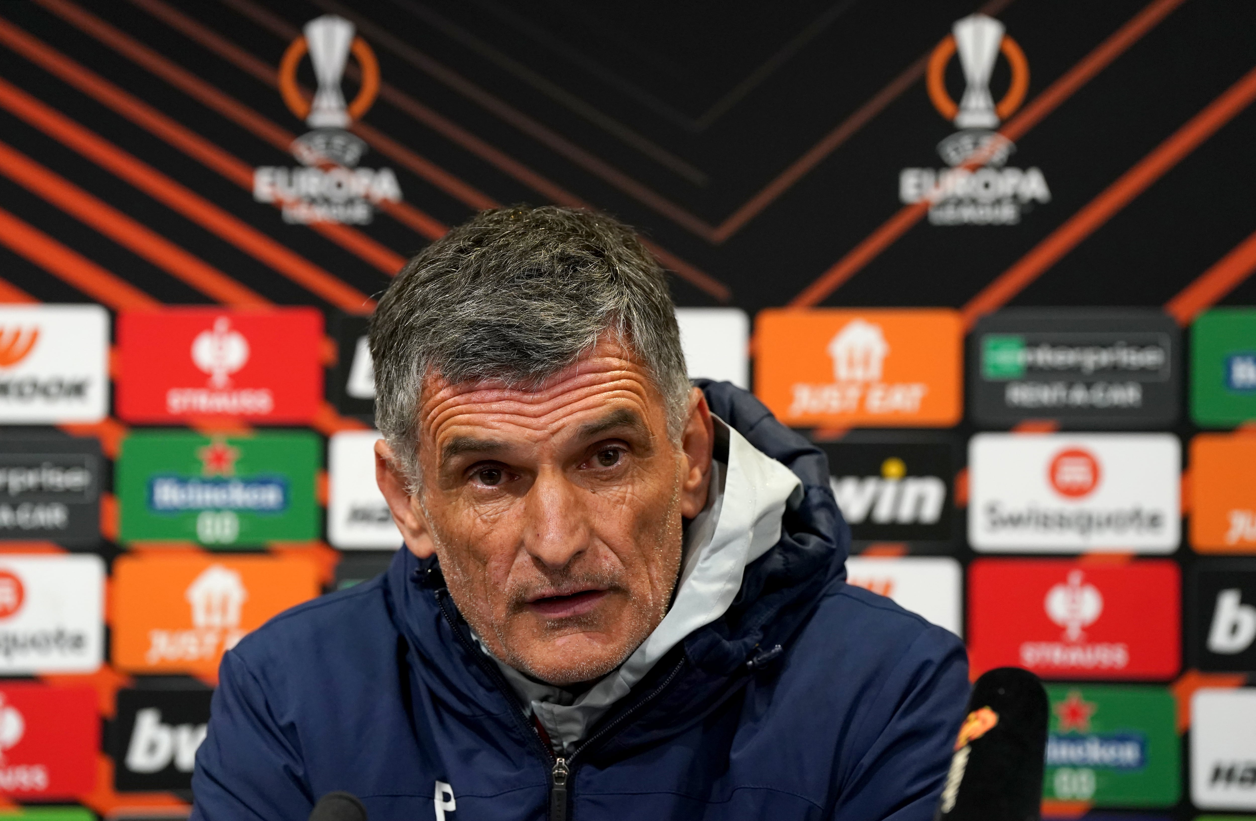 José Luis Mendilibar durante la rueda de prensa previa al Manchester United-Sevilla.