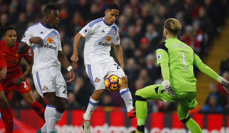 Loris Karius, durante el partido ante el Sunderland