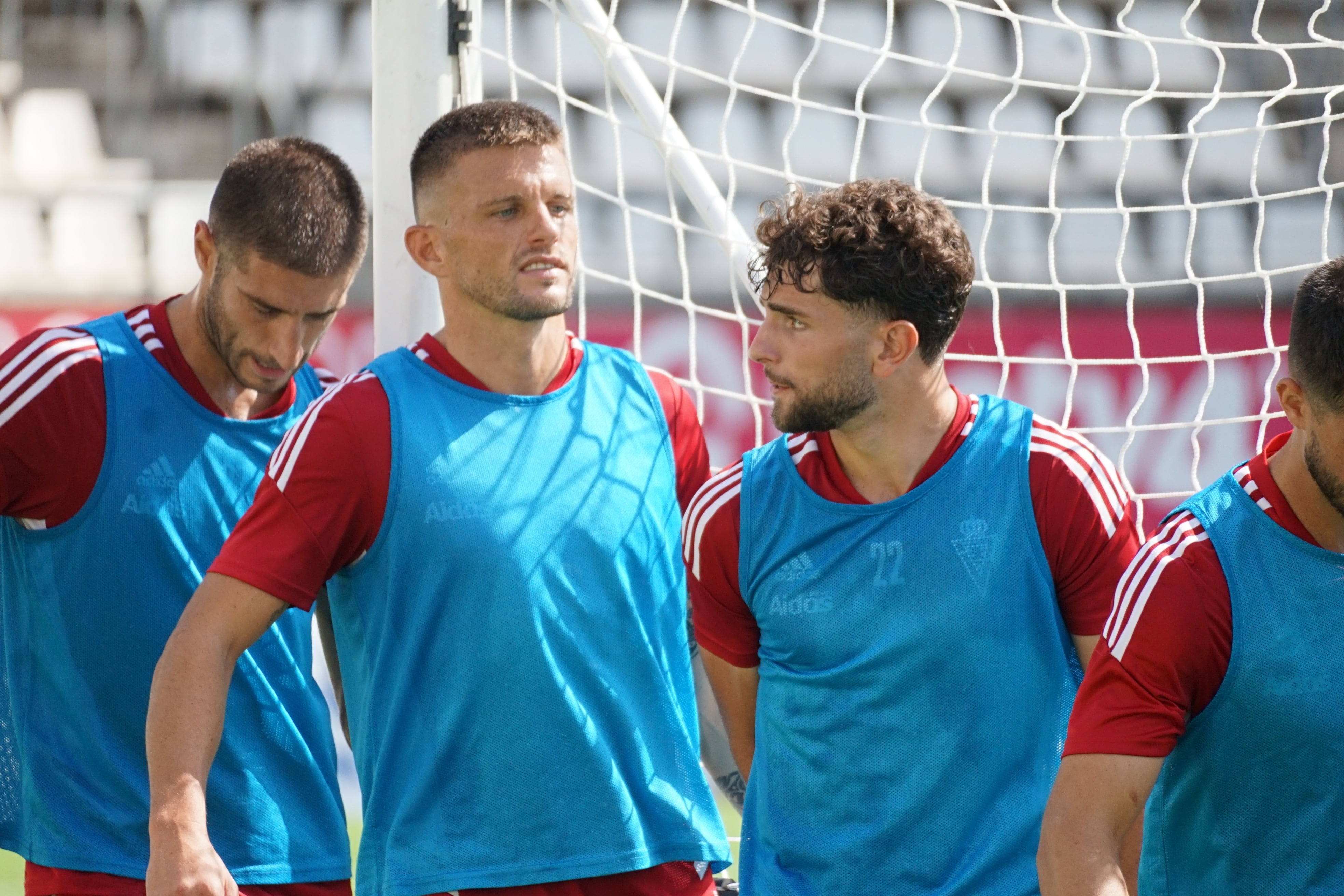 Piña, Carrasco y Rueda en un entrenamiento del Real Murcia