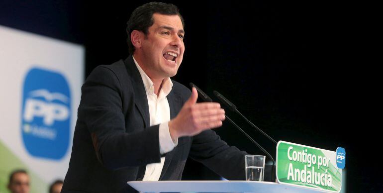 Andalusian regional People&#039;s Party (PP) leader and candidate for the Andalusian region, Juan Manuel Moreno Bonilla, speaks during the closing election campaign rally in the Andalusian capital of Seville March 20, 2015. An election on Sunday in Spain&#039;s Andalusia region, where one in three people are out of work, is an early test of how deeply the anti-austerity sentiment that brought Syriza to power in Greece has taken root across Europe&#039;s southern rim. Andalusia is the first of three local votes leading up to a year-end national election that will measure sentiment in a country often hailed as a model of European economic recovery at the hands of German-inspired spending cuts and reforms. REUTERS/Javier Diaz  
 