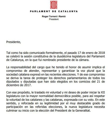 Consulta la carta completa de Torrent a Rajoy.