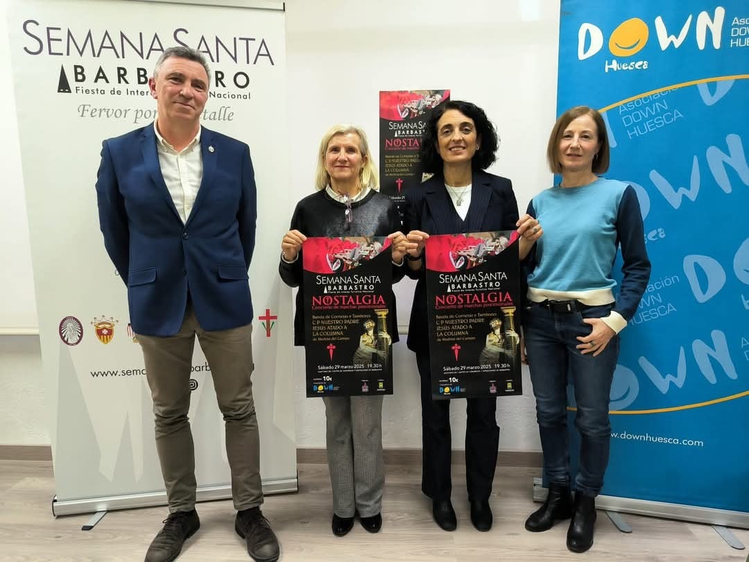 Carlos Azcón, Nieves Doz, Silvia Pedropadre y Lola García en la presentación del concierto. Foto: Diócesis de Barbastro-Monzón