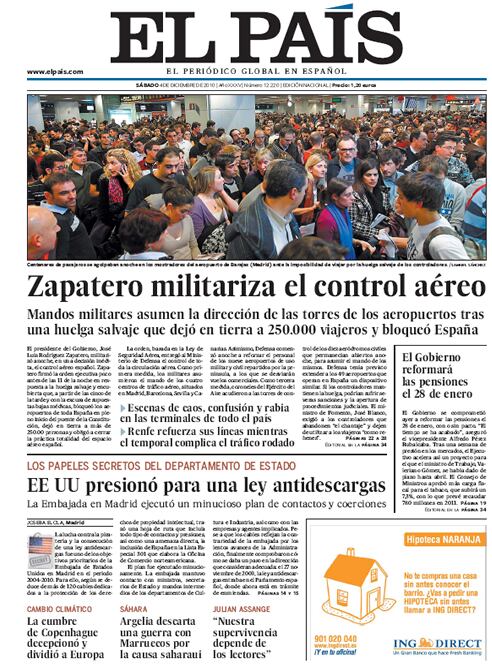 Portada El País (04/12/2010)