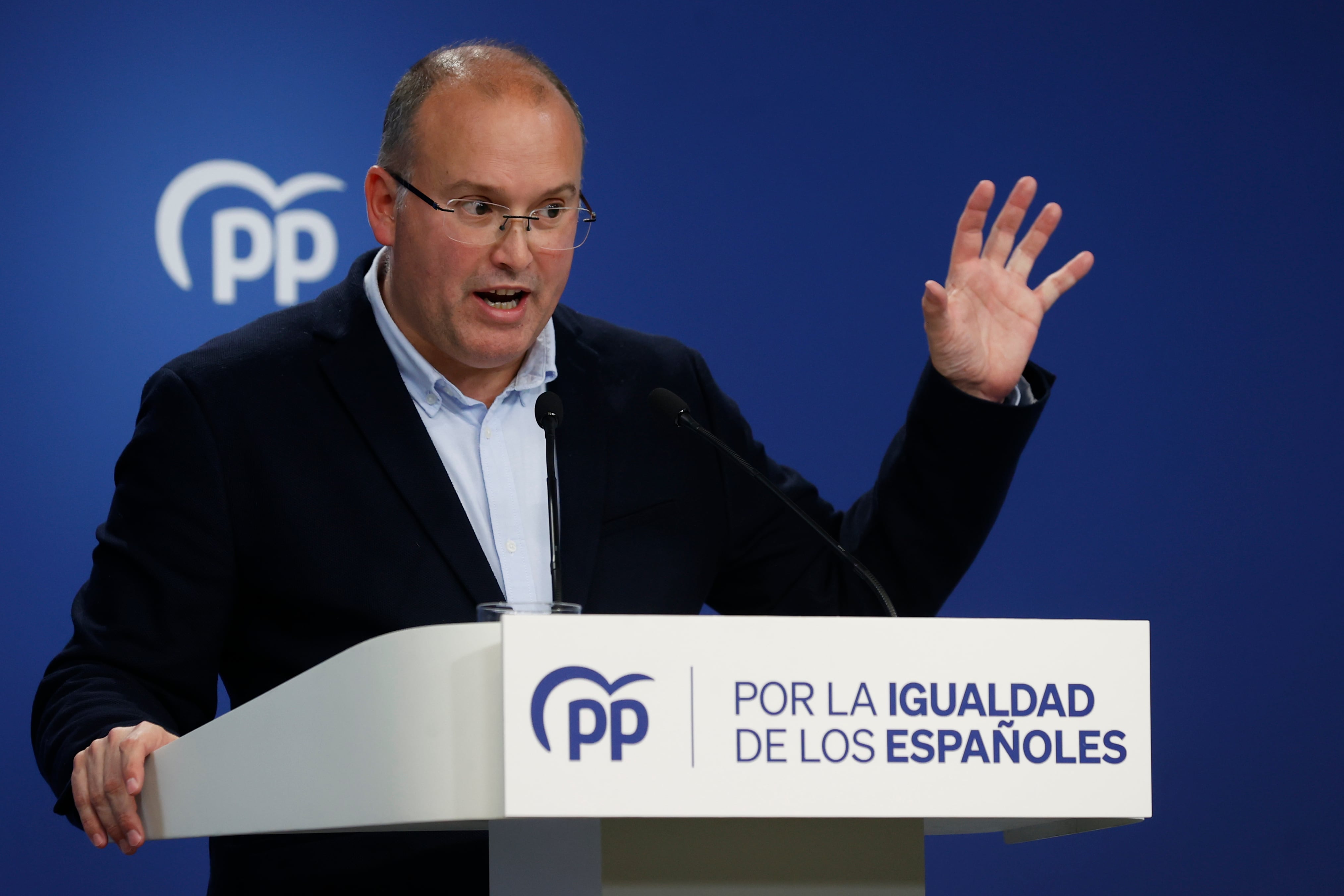 El vicesecretario de Organización del PP, Miguel Tellado, durante la rueda de prensa ofrecida al término de la reunión del Comité de dirección del partido