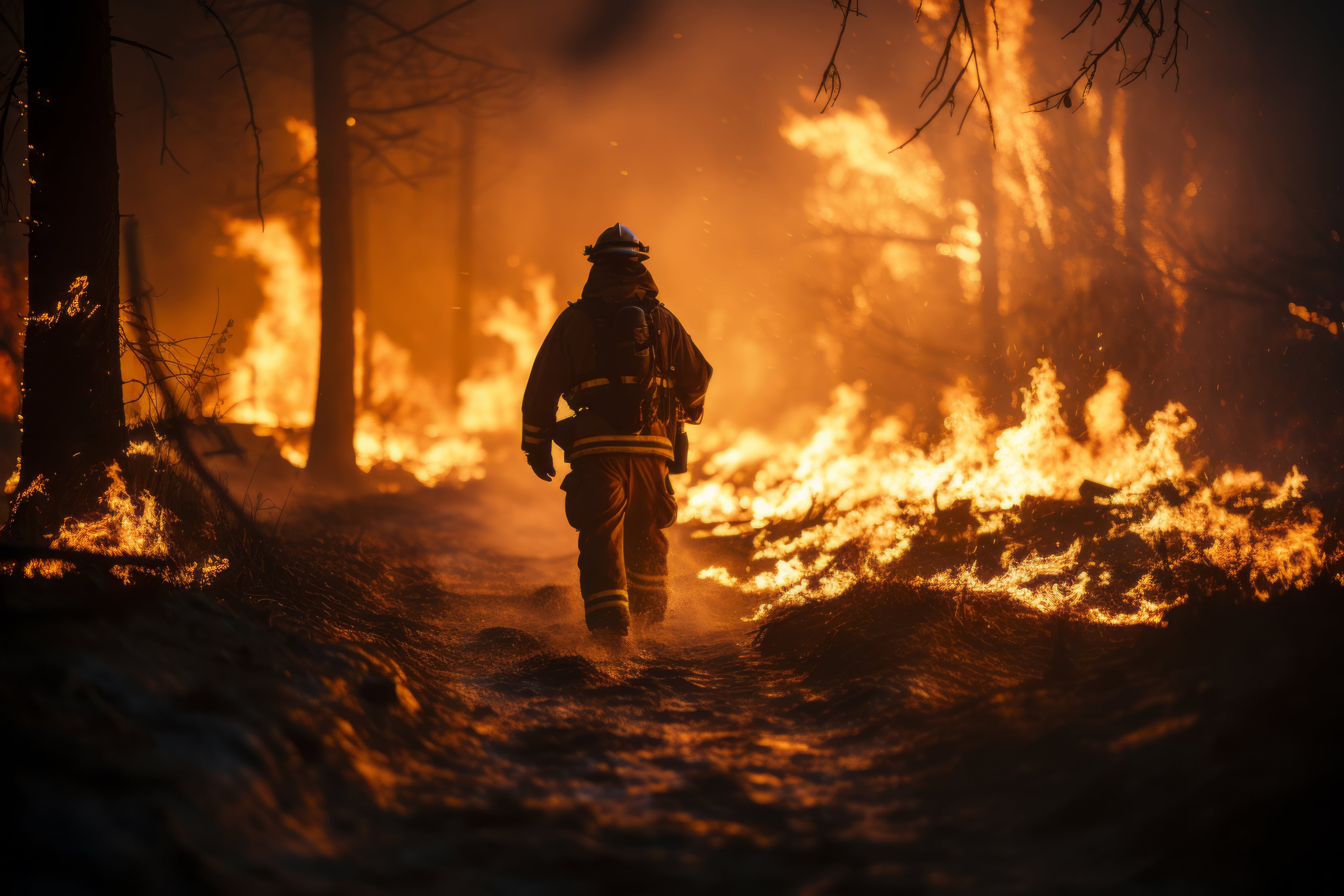 Bombero trabajando en las labores de extinción en un incendio.