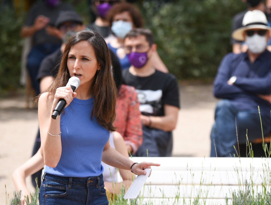 Ione Belarra, presentando su candidatura a la secretaría general de Podemos, en València