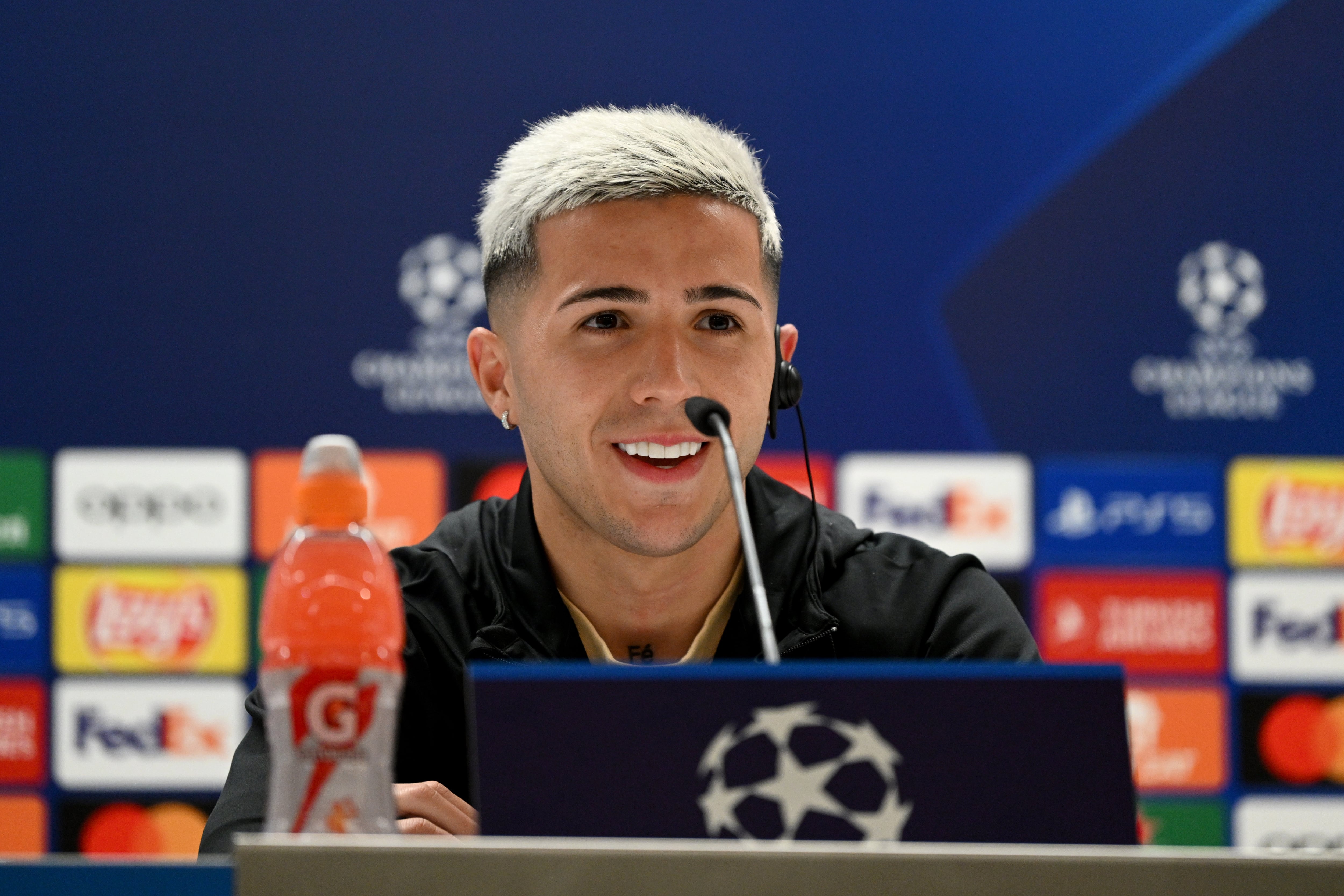 Enzo Fernández, durante la rueda de prensa previa al Real Madrid-Chelsea.