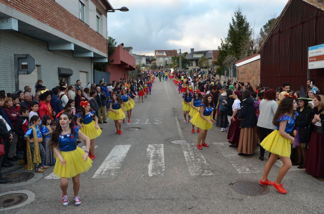 Desfile de una comparsa durante el Entroido de Salceda.