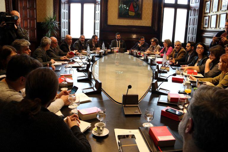 Imagen de la reunión de la Junta de Portavoces del Parlament de Cataluña del pasado martes