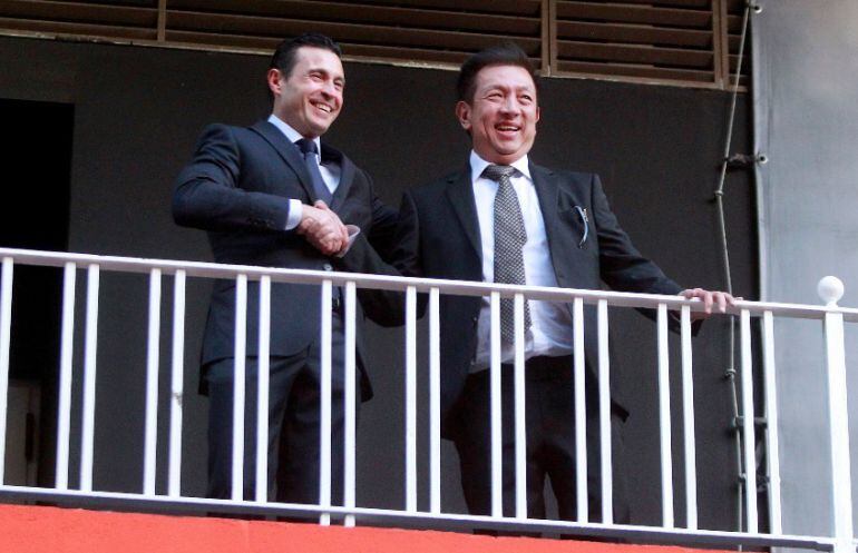 Salvo y Lim, en el balcón de Mestalla