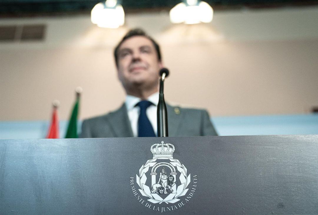 Juanma Moreno, durante una comparecencia de prensa