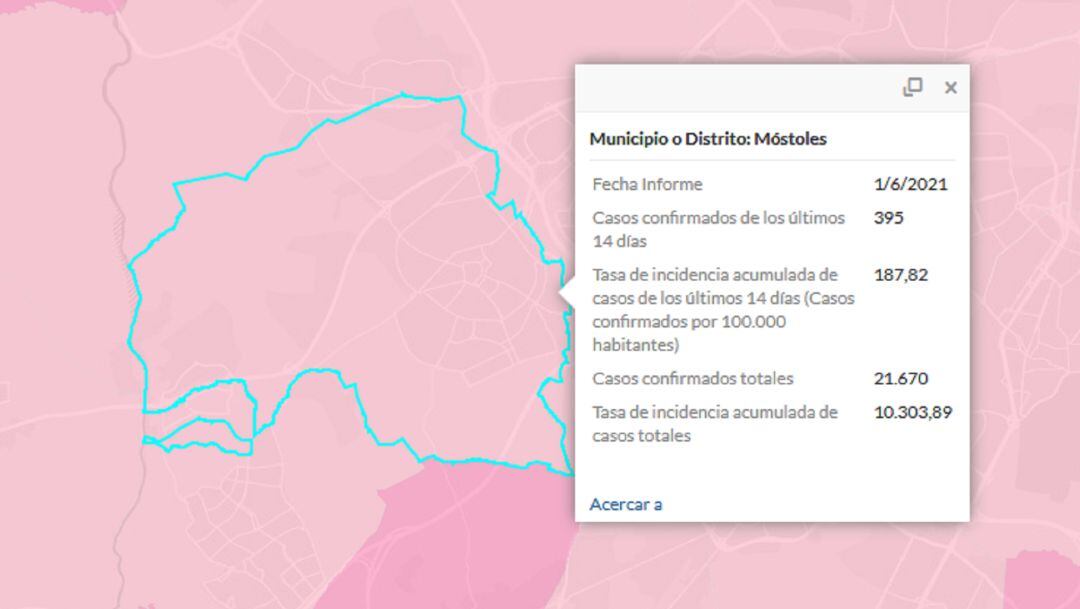 Situación epidemiológica de Móstoles a 1 de junio de 2021