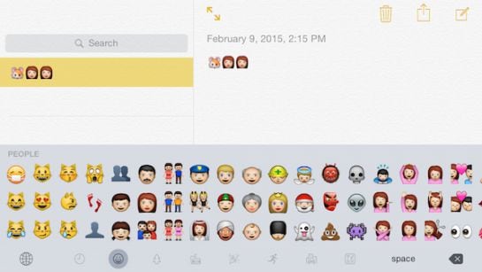 Captura de pantalla del teclado emoji en iOS 8.3