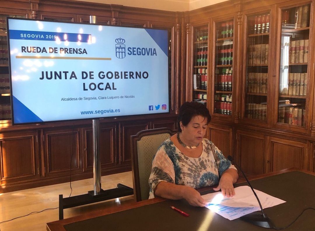 La alcaldesa Clara Luquero durante la posterior rueda de prensa a la celebración de la Junta de Gobierno Local