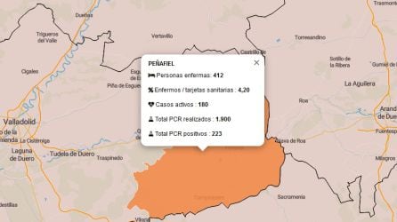 El mapa de contagios emitido este jueves por el Servicio de Epidemiología de la Junta de Castilla y León.