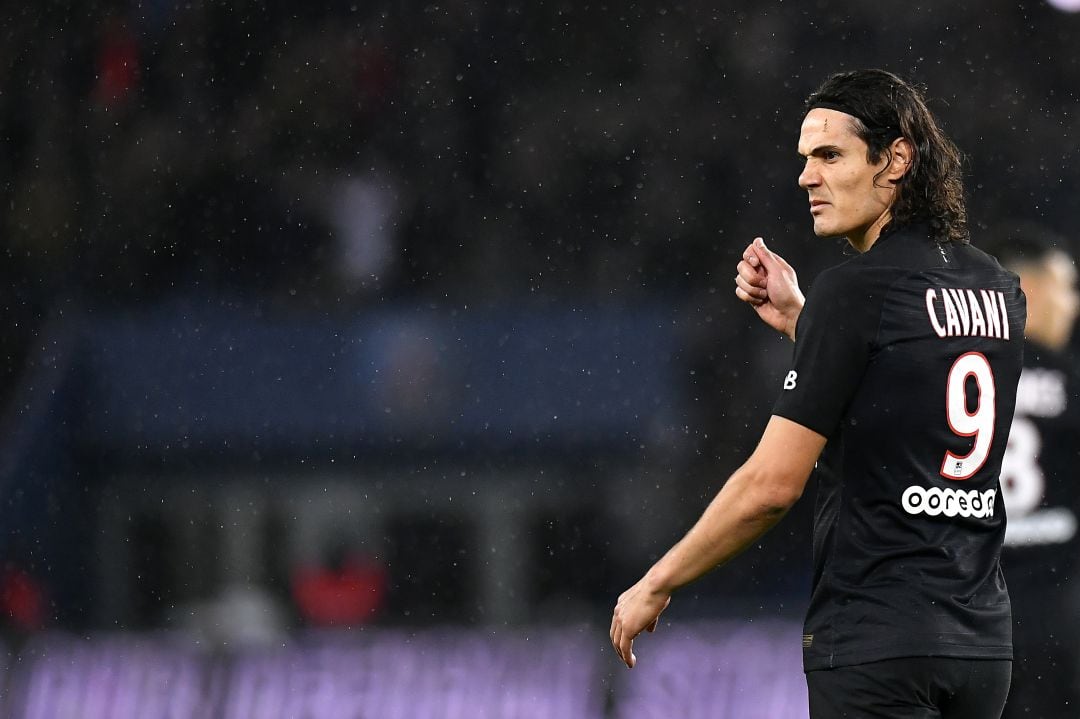 Cavani durate un partido del PSG