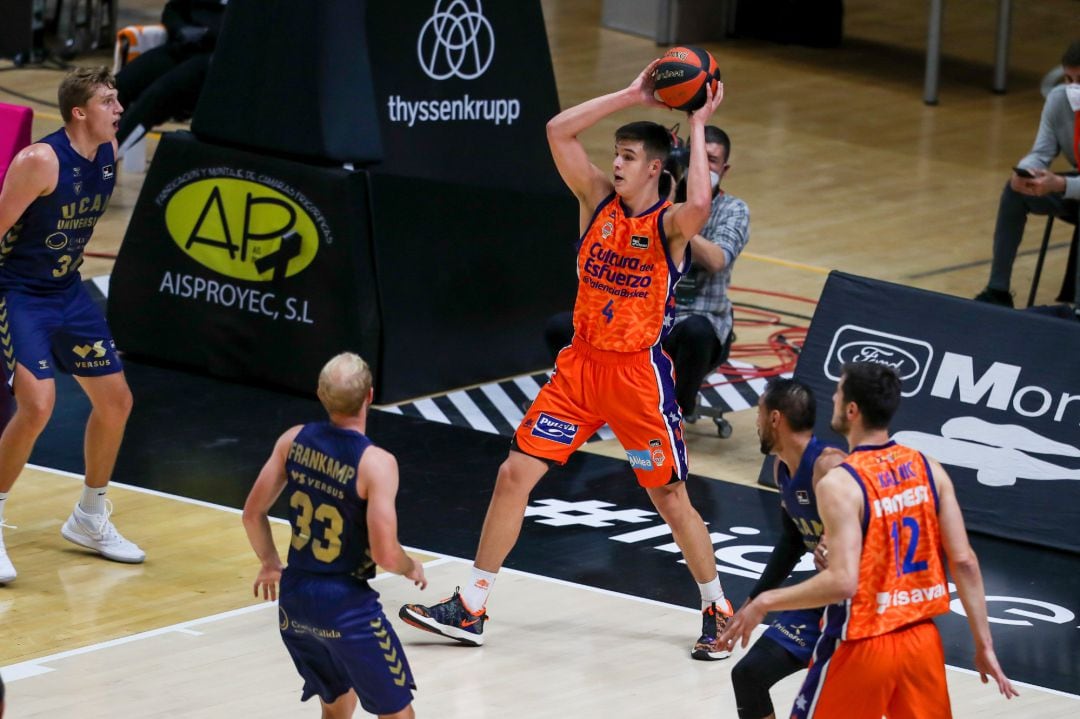 Jaime Pradilla of Valencia Basket in action during the spanish league ACB  basketball match played between Valencia Basket vs UCAM Murcia at the Fuente de San Luiz pavilion, La Fonteta. On December, 20. 2020, Valencia, Spain.