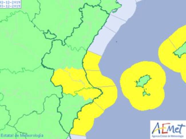 Avisos activos por la Agencia Estatal de Meteorología durante este lunes, 2 de diciembre, en la Comunitat Valenciana