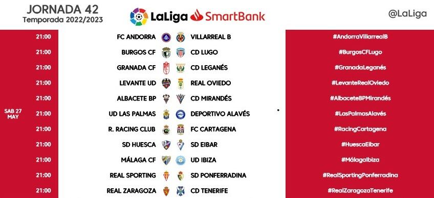Horarios de la jornada 42 de Segunda División