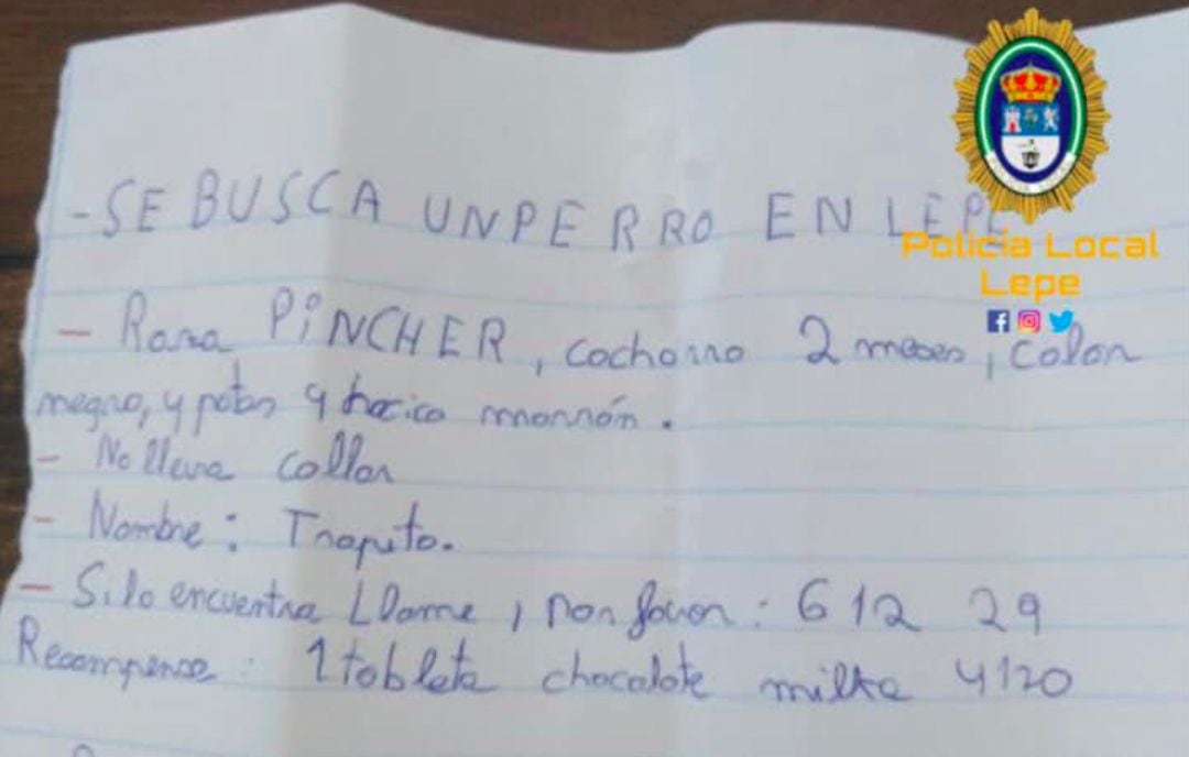 La carta del niño que ha sido difundida por las redes sociales para ayudar en su búsqueda.