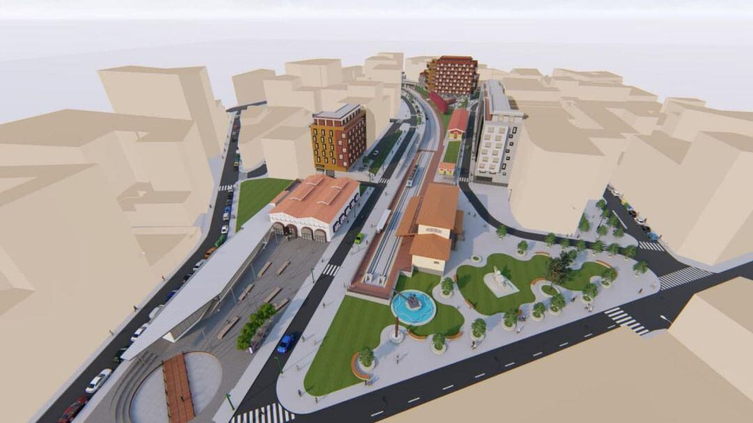 Recreación virtual de la urbanización de la estación de FEVE 