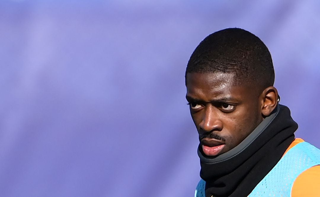 Dembélé, durante un entrenamiento con el Barça