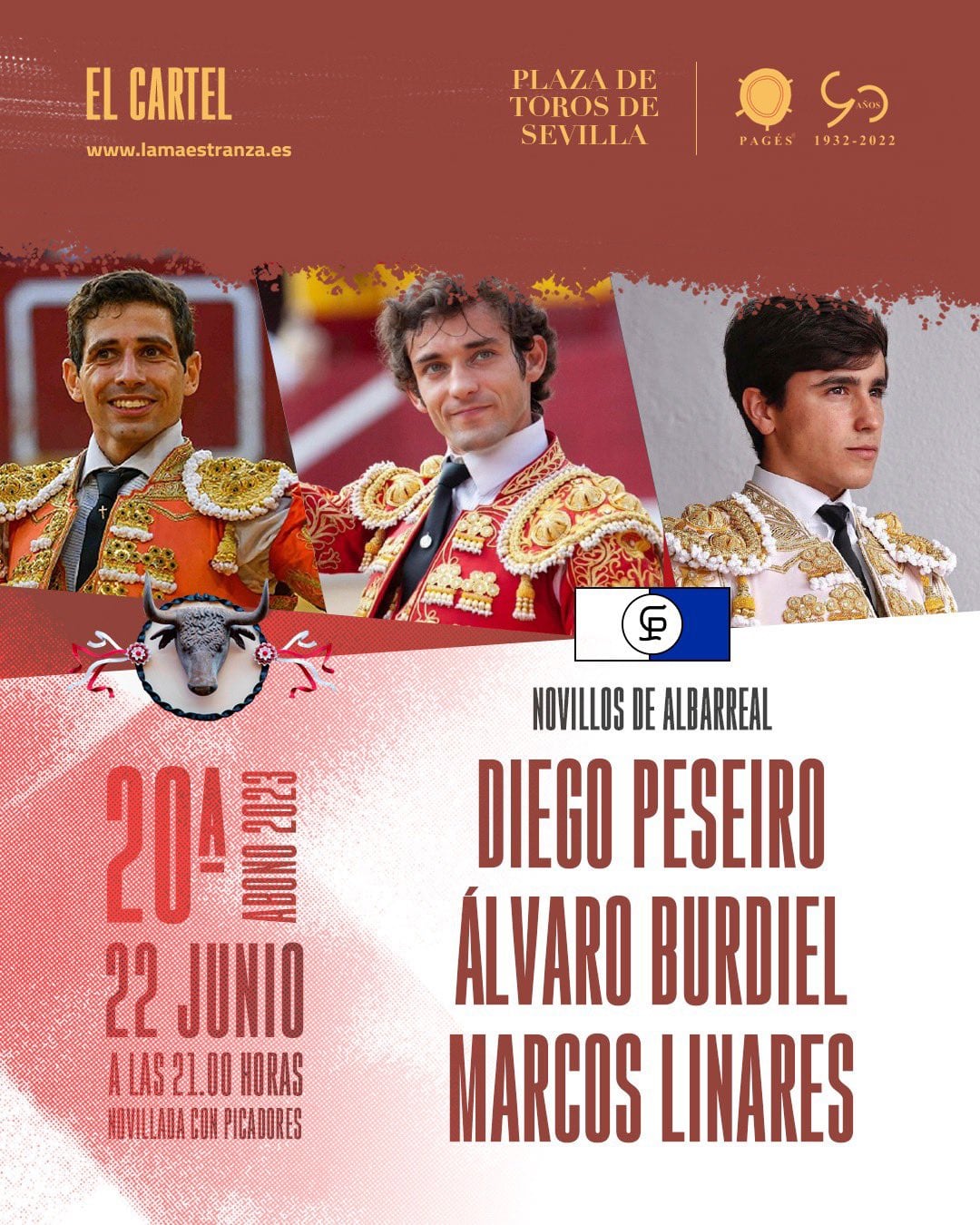 Cartel de la novillada del jueves 22 de junio en la Real Maestranza de Sevilla