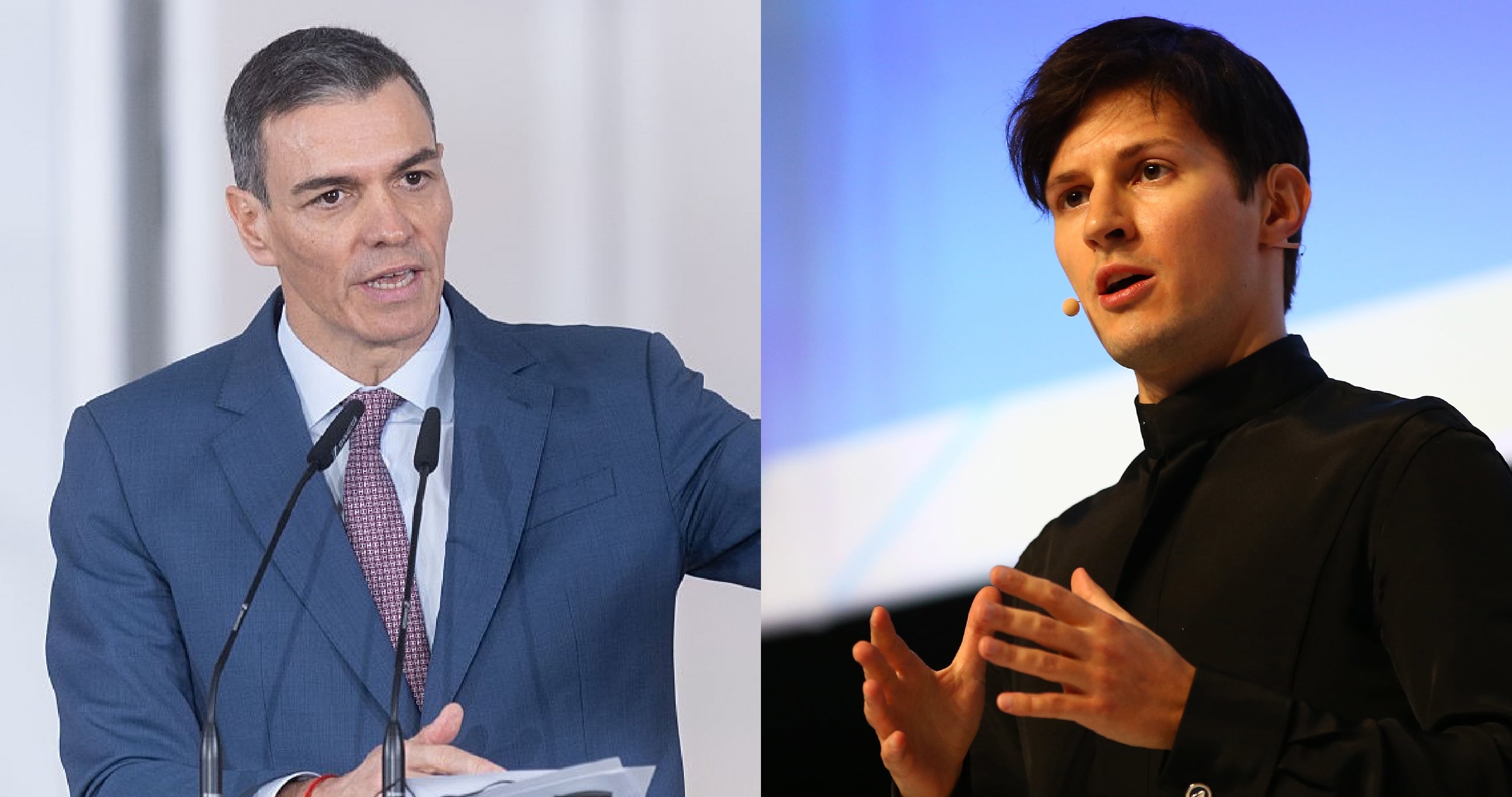 El presidente del Gobierno de España Pedro Sánchez (i) y el CEO de Telegram Pável Dúrov (d).