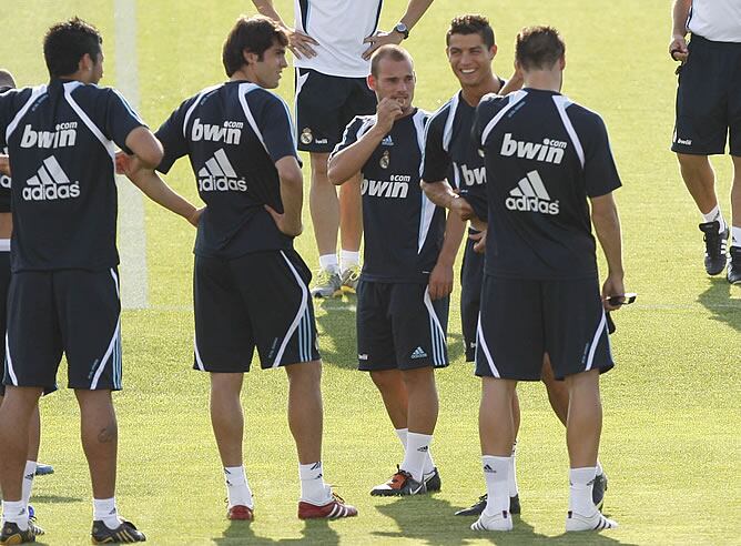 Los madridistas, durante un entrenamiento