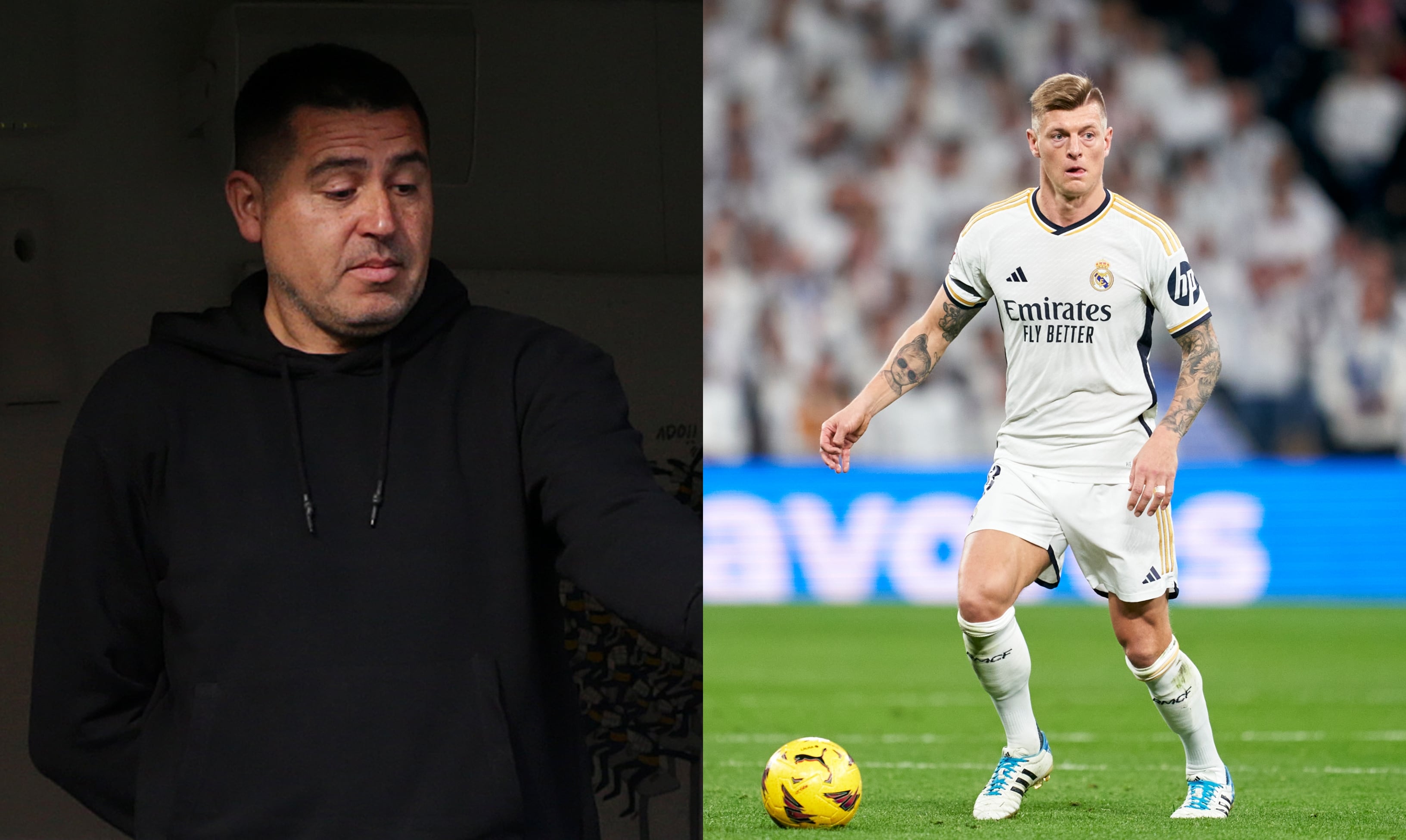 Juan Román Riquelme, presiente de Boca Juniors, y Toni Kroos, futbolista del Real Madrid.