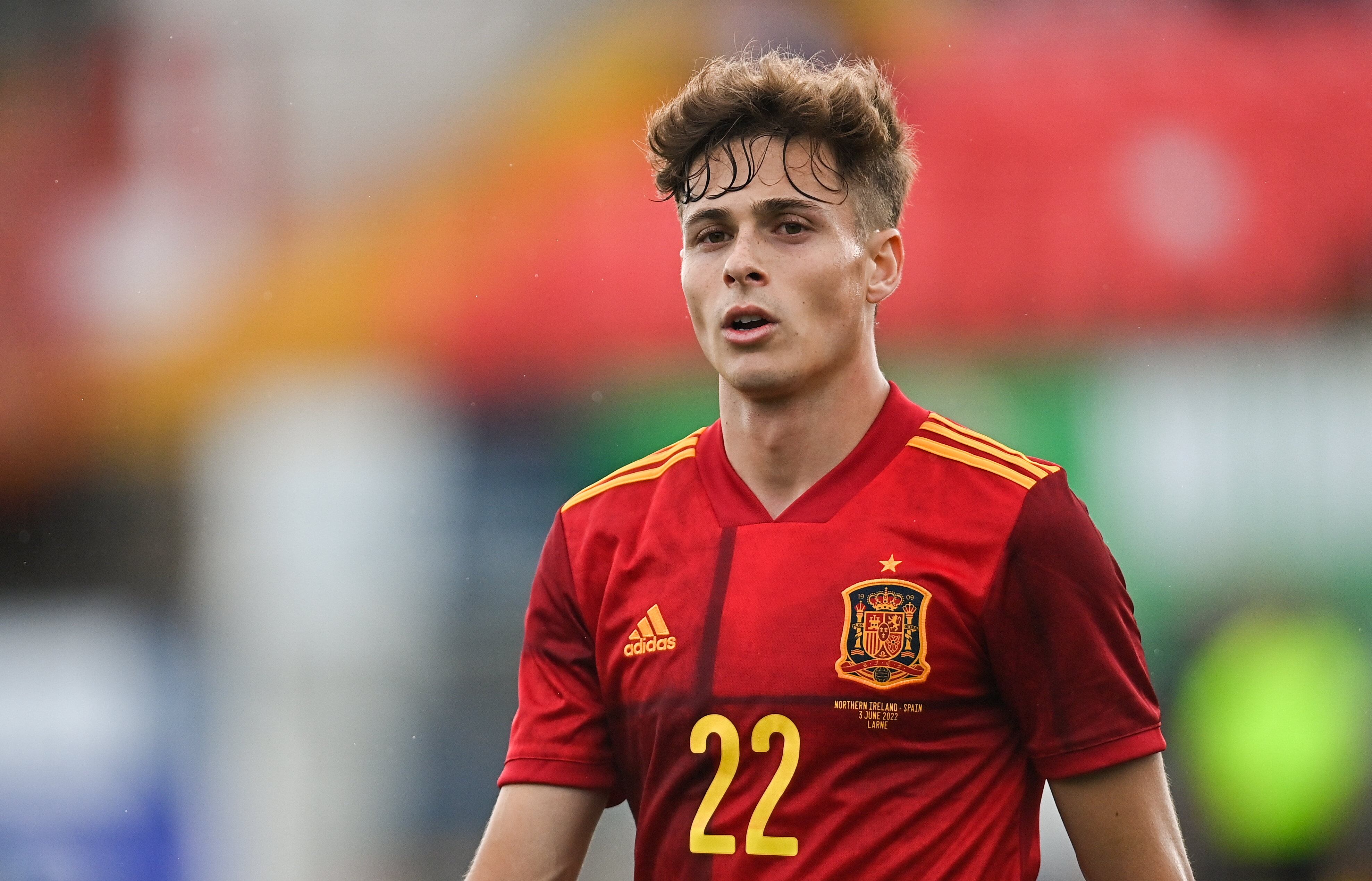 Antrim , United Kingdom - 3 June 2022; Rodrigo Riquelme of Spain during the UEFA European U21 Championship Qualifier match between Northern Ireland and Spain at Inver Park in Larne, Antrim. (Photo By Ramsey Cardy/Sportsfile via Getty Images)