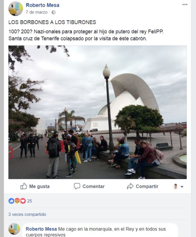 Publicación en Facebook de Roberto Mesa