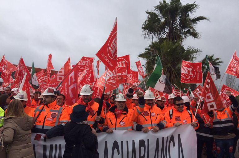 Los mineros, durante su marcha a Badajoz