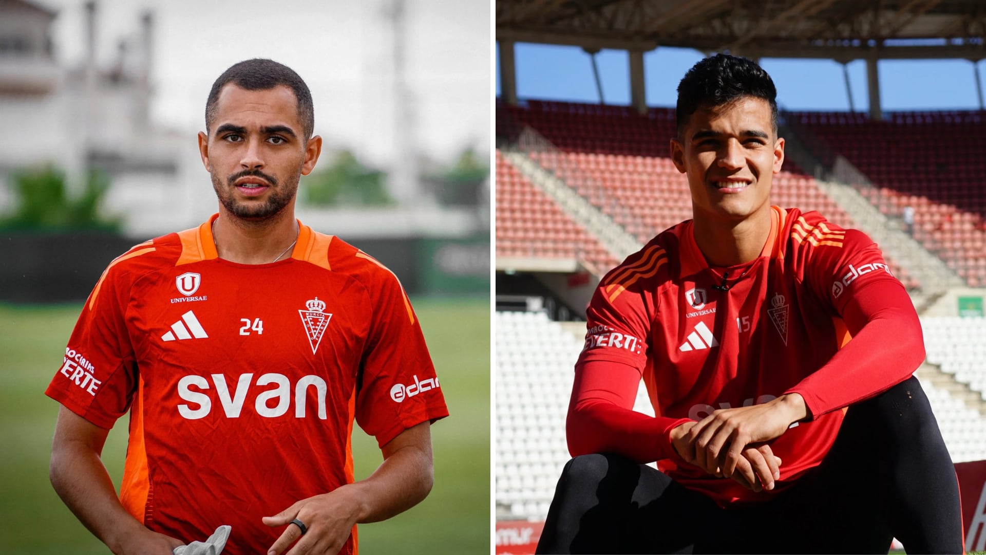 Moha e Yriarte, jugadores del Real Murcia, durante los entrenamientos