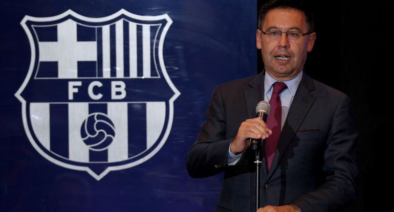 Josep María Bartomeu, durante la presentación de Ousmané Dembélé