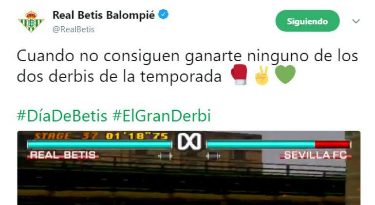 Imagen del tweet que inició el cruce de declaraciones entre Betis y Sevilla