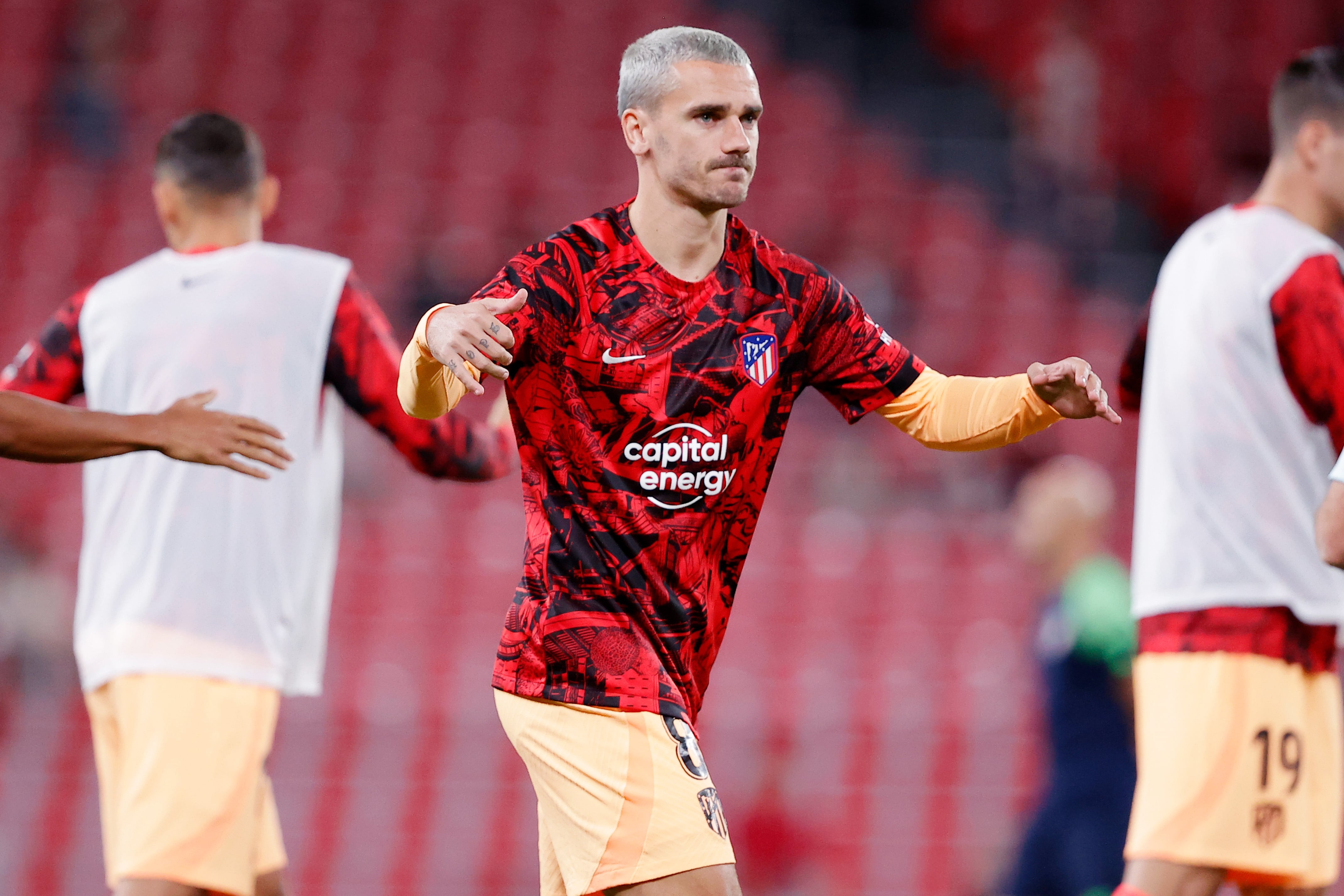 Griezmann en la previa al encuentro en San Mamés.