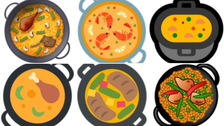 Diferentes emojis de la paella según la plataforma que lo use