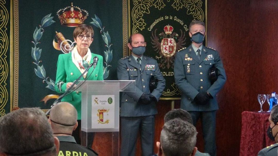 La directora de la Guardia Civil, María Gámez, y los máximos responsables de la Benemérita en Castilla-La Mancha y en Toledo