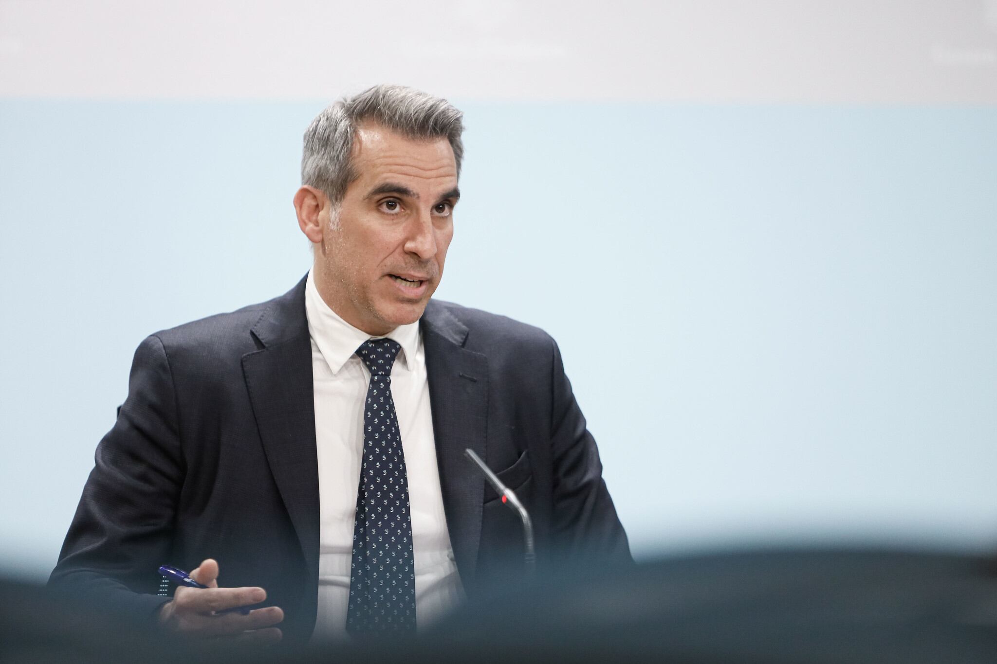 Cèsar Marquina durant la compareixença d'avui.