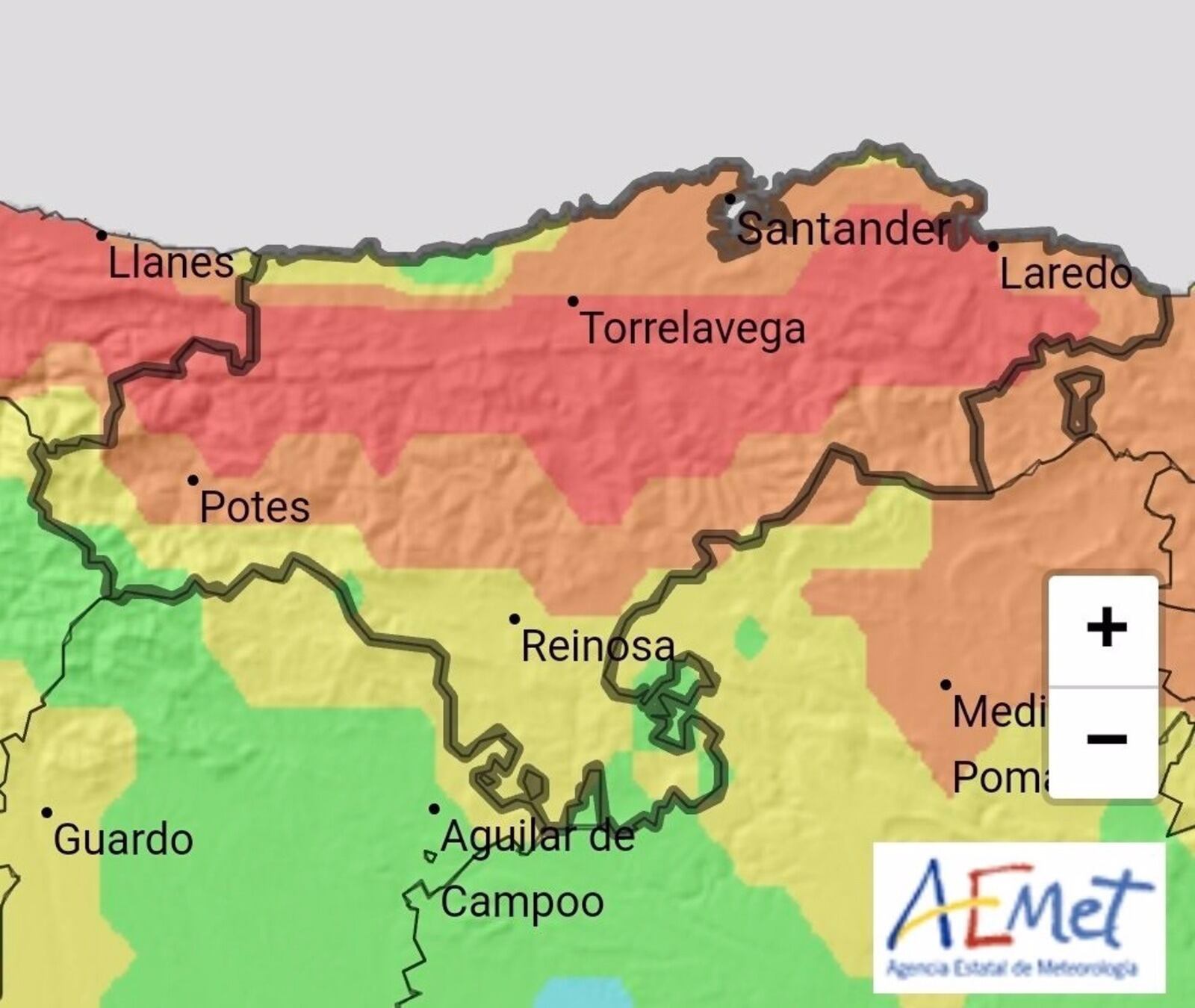 Mapa de Cantabria por la AEMET