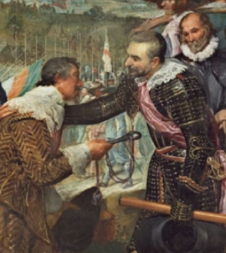 Detalle del cuadro Las Lanzas en el que Spinola recibe las llaves de Breda. El cuadro está en el Museo del Prado